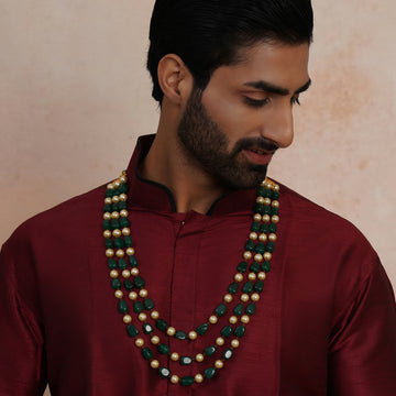 Ruby Raang Green and Pearl Layered Groom Neckpiece