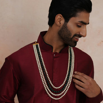 Ruby Raang Green and Pearl Layered Neckpiece