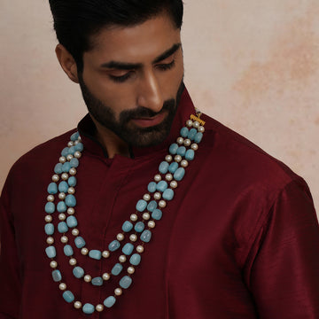 Ruby Raang Blue & Pearl Neckpiece