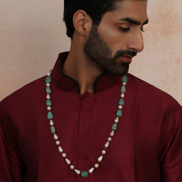 Ruby Raang Green and Pearl Groom Neckpiece