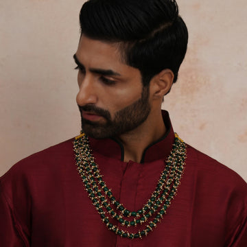 Ruby Raang Green and Pearl Layered Groom Neckpiece