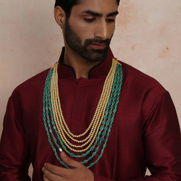 Ruby Raang Green and Pearl Layered Groom Neckpiece