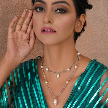 Layered Pearl and Silver Neckpiece
