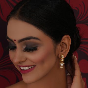 Ruby Raang Women's Kundan Earrings with Pearl Drops