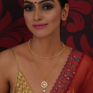 Layered Kundan and Pearl Gold Neckpiece