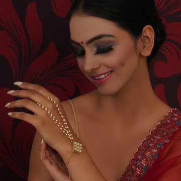 Ruby Raang Women's Kundan Golden Hath Phool