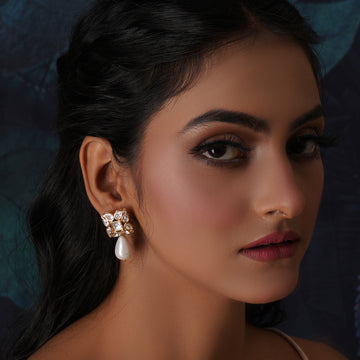 Kundan Studs with Pearl Drop