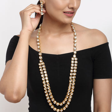 Long Kundan Neckpiece with Earrings
