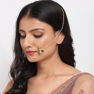 Ruby Raang Women's Kundan Nose Ring