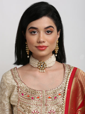 Ruby Raang Kundan Choker with Earrings