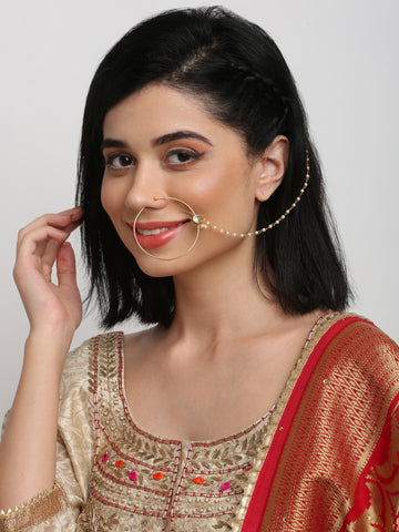 Ruby Raang Women's Kundan Nose Ring