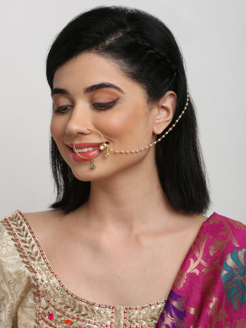 Ruby Raang Women's Kundan Nose Ring