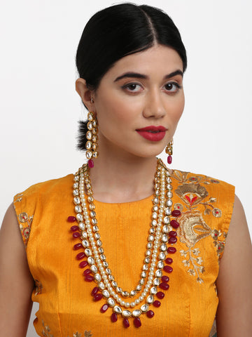 Ruby Raang Women's Kundan Neckpiece with Earrings
