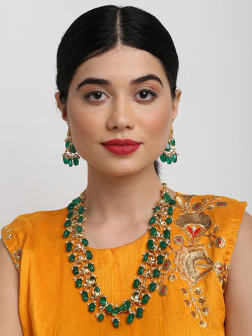 Ruby Raang Women's Kundan Neckpiece with Earrings