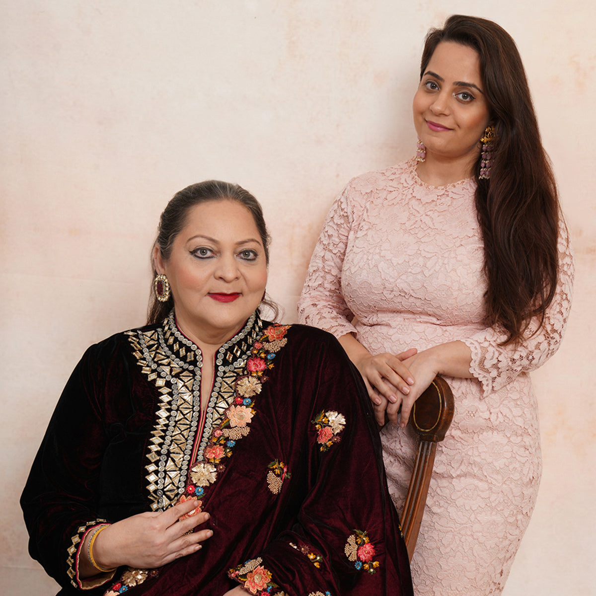 mother and daughter founders wearing ruby raang jewelry