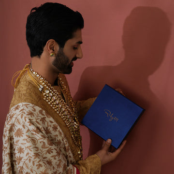 Ruby Raang men's jewellery — luxury kundan groom malas and brooches India