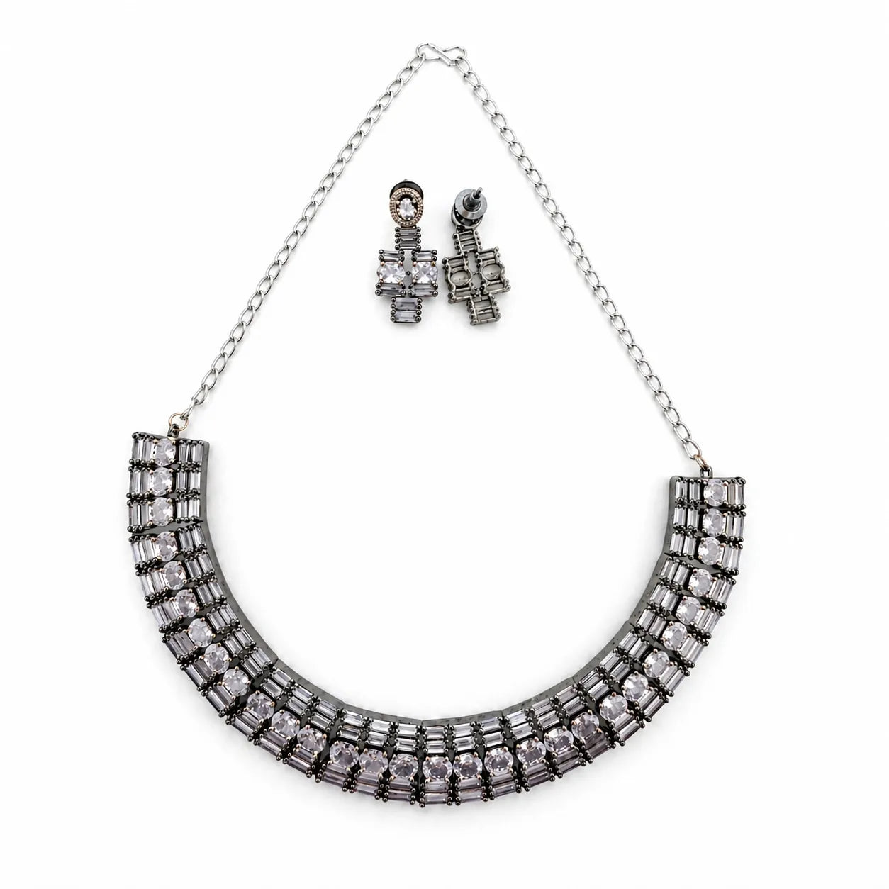 Jewelry set with necklace and earrings on a white background