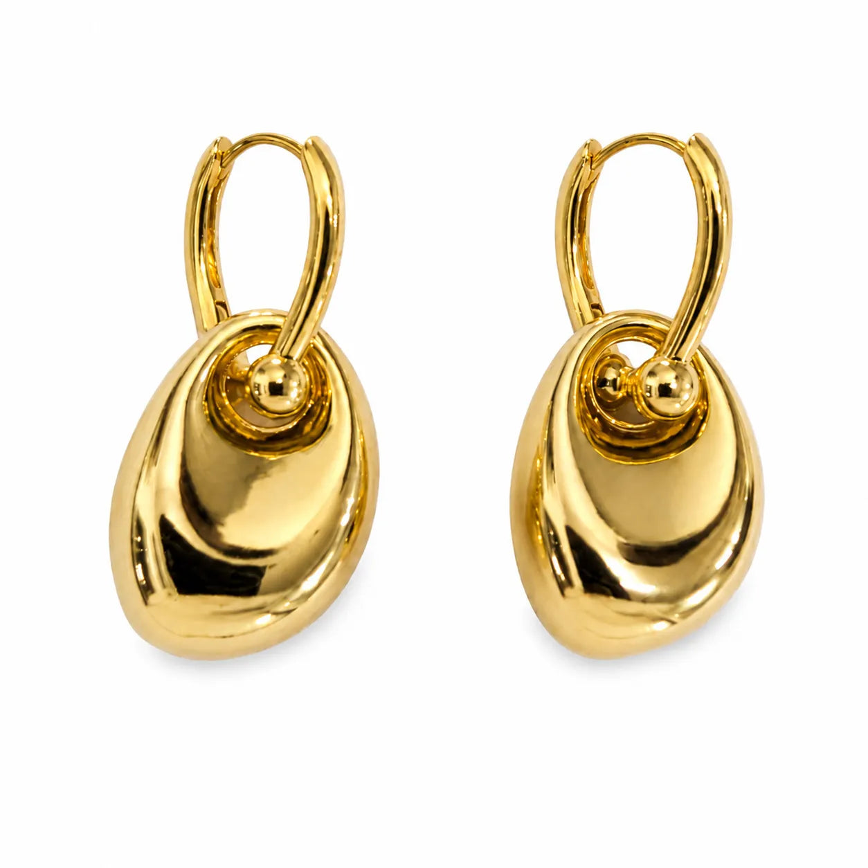 Pair of gold hoop earrings on a white background