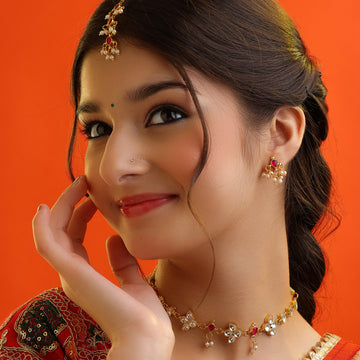 Laal Phool Complete Set – Red Tikka, Kundan Necklace & Earrings