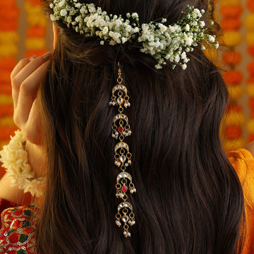 Laal Chandr Kalgi Red Polki Crescent Hair Tassel