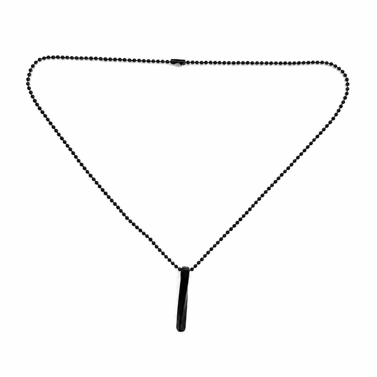 Black necklace with a bar pendant on a white background