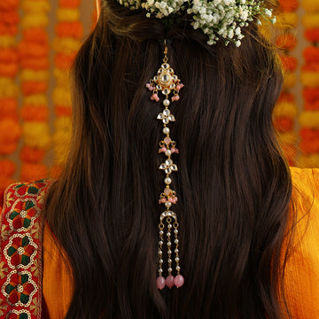 Gulaabi Kalgi Pink Kundan Flower Hair Tassel
