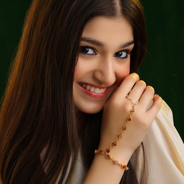 Anaar Amber Stone Haath Phool Bracelet Ring