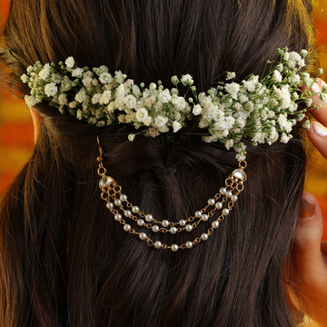 Safed Lehar Pearl Triple Chain Hair Drape