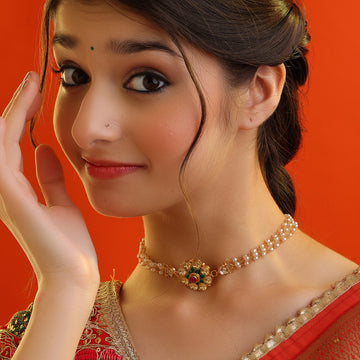 Motimala Gul Double Pearl Strand Meenakari Flower Necklace