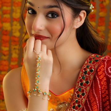 Firoza Boond Turquoise Pearl Cluster Haath Phool