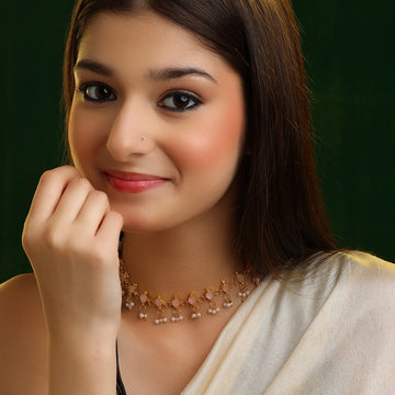 Gulabo Pink Enamel Heart & Pearl Choker