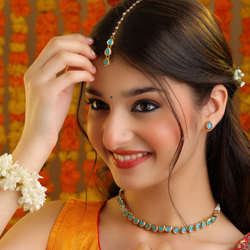 Firoza Complete Set -- Necklace, Maang Tikka & Earrings