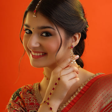 Laal Sangam Complete Set – Red Tikka, Laal Jaal Haath Phool, Necklace & Earrings