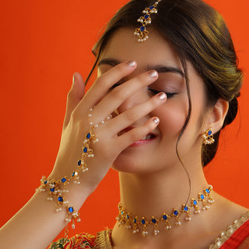 Neel Sangam Complete Set – Blue Tikka, Necklace, Haath Phool & Earrings