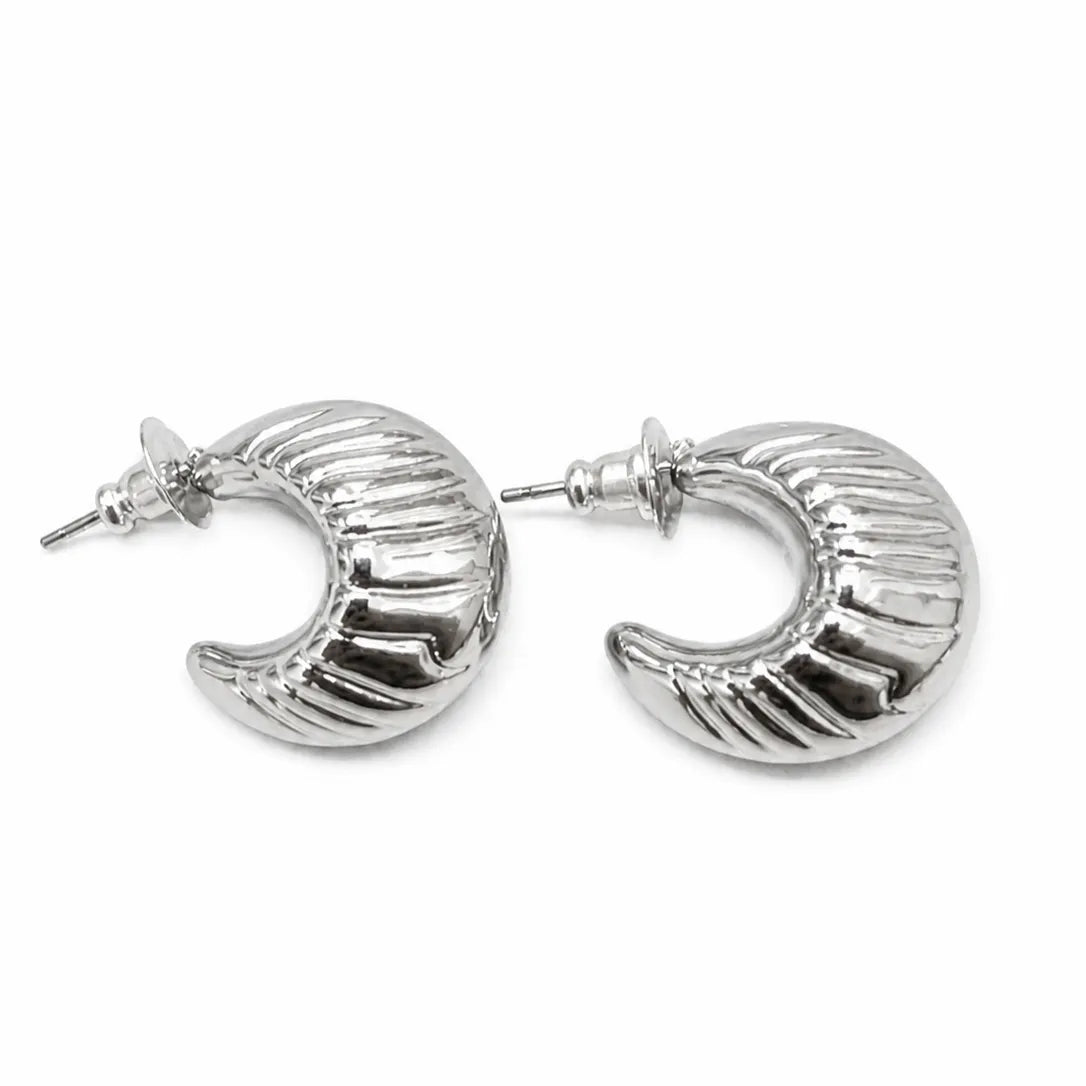 Silver hoop earrings on a white background