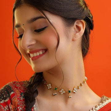 Kundan Bagh Mixed Stone Choker with Pearl Drops