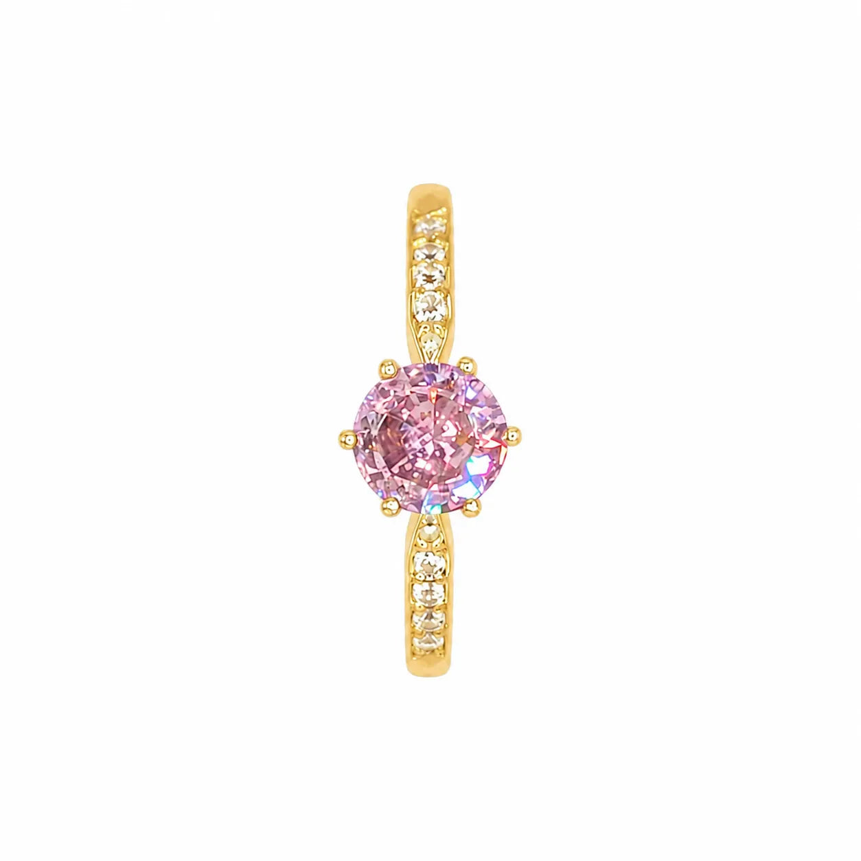 Rose gold ring with a heart-shaped gemstone on a white background