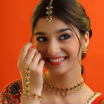 Hara Sangam Complete Set – Green Tikka, Necklace, Haath Phool & Earrings