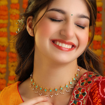 Firoza Phool Kundan Flower Choker Necklace