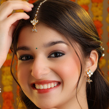 Sleti Matha Patti Grey Bead Kundan Head Chain