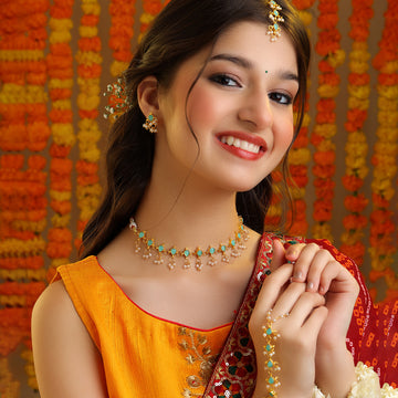 Firoza Complete Set -- Necklace, Haath Phool, Maang Tikka & Earrings