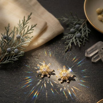 Gold Snowflake CZ Crystal Starburst Stud Earrings