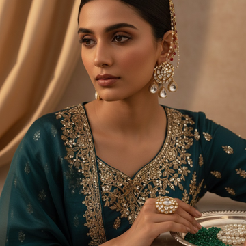 Three Pearl Layered Ear Chain in Maroon with Kundan (set of 2)