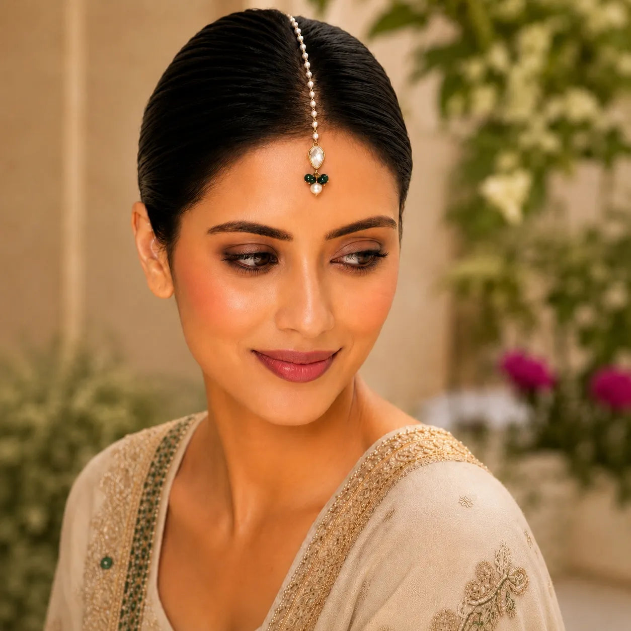 Woman wearing traditional attire with a blurred background