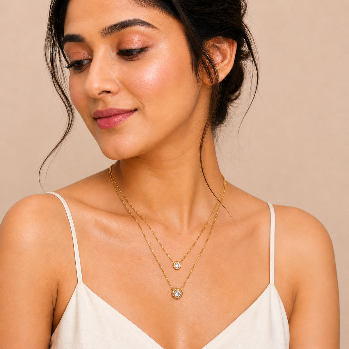 Sona Rupa Gold double-layer chain necklace with a small sphere pendant