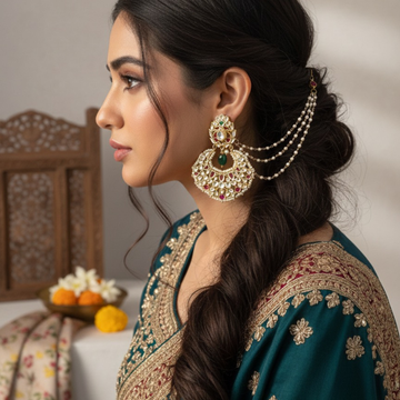 Three Layered Pearl Kaan Chain with Maroon Kundan (set of 2)