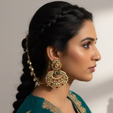 Kundan Maroon Ear Chain with Pearls (set of 2)