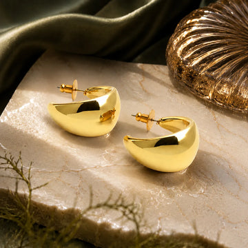 High-Polish Gold Dome Crescent Huggie Earrings
