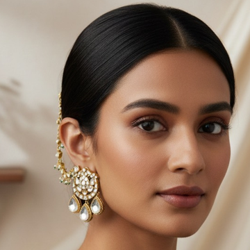 Kundan and Pearl Ear Chain (set of 2)