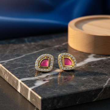 Johri Trillion Pink Stone Stud Earrings